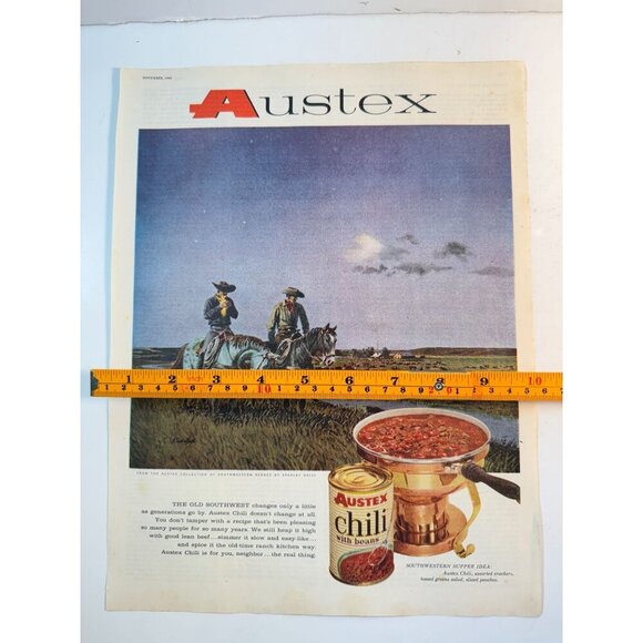 Vintage 1960 Austex Chili Cowboys on Horse Food Advertisement Print Ad - Picture 3 of 3